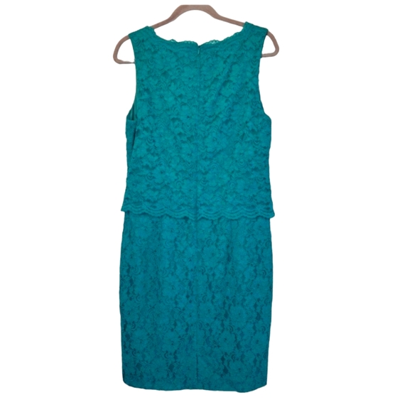 Lauren Ralph Lauren Turquoise Lace Overlay Sleeveless V Neck Dress Size 12 - Picture 2 of 7